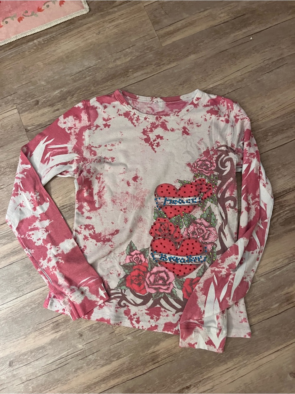 Pink Tie-Dye Heart & Rose Long Sleeve Women's Top